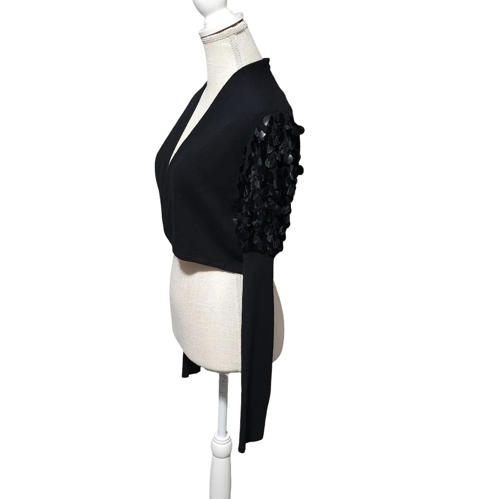 REISS Sequin Cardigan Womens Medium Black Bolero Evening Cashmere Wool Angora - Picture 5 of 12